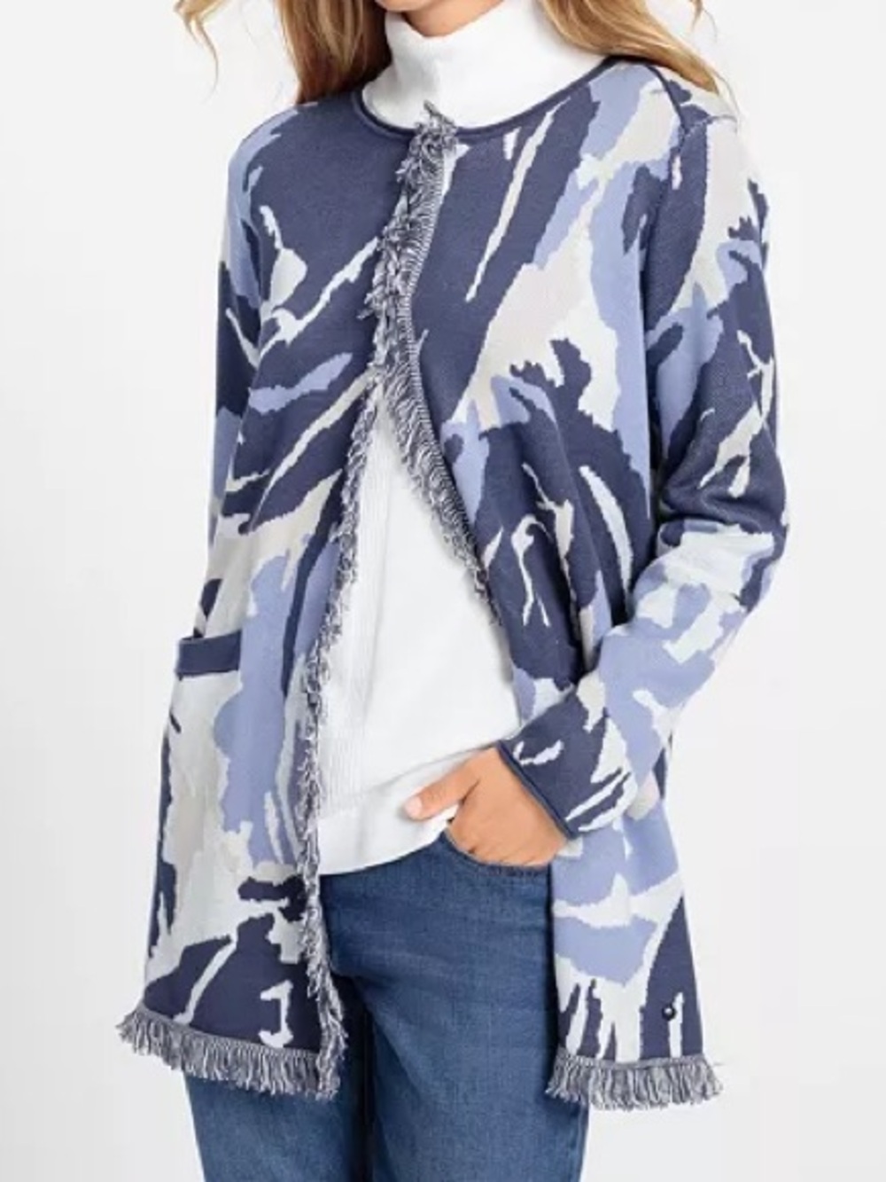 Olsen Women's Longline Camo and Fringe Cardigan